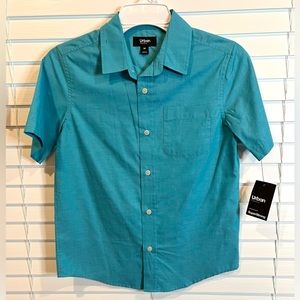 NWT Urban Pipeline turquoise button-down boys short sleeve casual shirt Size Med